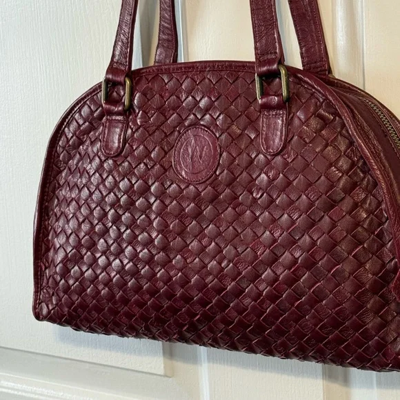 WanderersTravel Co. Sofia Woven Burgundy Leather Satchel ECU! - Picture 1 of 15